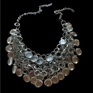 Blackened chain with clear crystal.